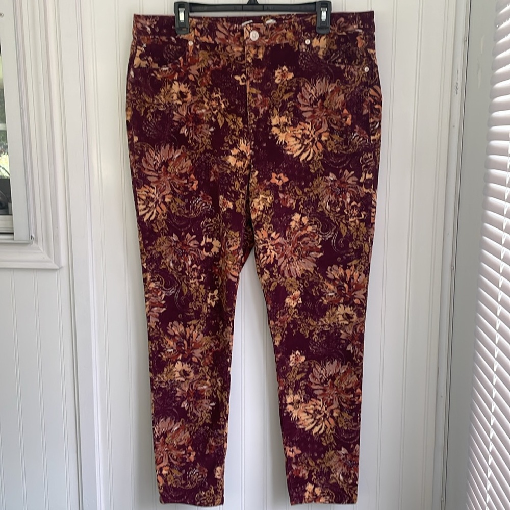 Seven7 High Rise Skinny Corduroy Pants Dark Floral Print Fall‎ Women's Size 18